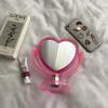 1Pc Acrylic Double Side Makeup Mirror Cute Heart Shaped Cosmetic Mirror, Transparent Base Home Bedroom Desktop Make Up Mirror (Pink) view 2