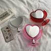 1Pc Acrylic Double Side Makeup Mirror Cute Heart Shaped Cosmetic Mirror, Transparent Base Home Bedroom Desktop Make Up Mirror (Pink) view 3
