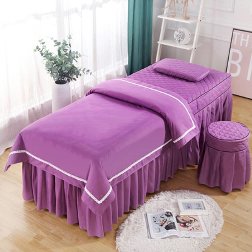 cozy heart 4pcs Beauty Salon Bedding Set Thick Bed Linens Sheets Bedspread Fumigation Massage Spa Pillowcase Duvet Cover Sets (190x70cm, Smoked Purple)