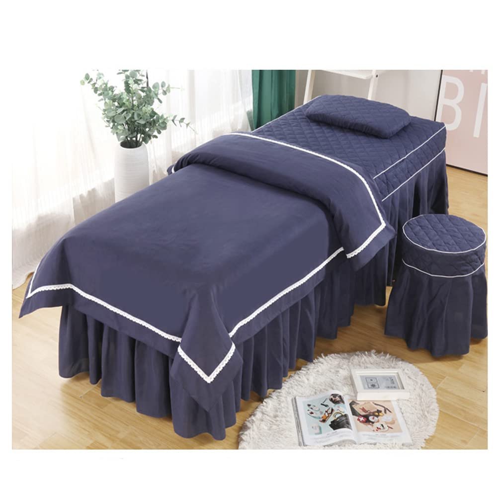 cozy heart 4pcs Beauty Salon Bedding Set Thick Bed Linens Sheets Bedspread Fumigation Massage Spa Pillowcase Duvet Cover Sets (190x80cm, Blue)