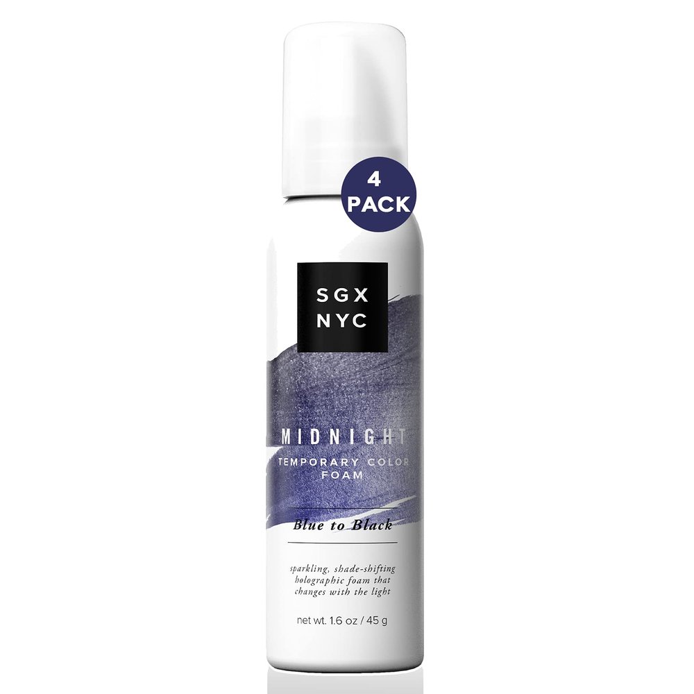 SGX NYC Midnight Temporary Color Foam Pack of 4 - Blue to Black, Sparkling Shade-Shifting Holographic Foam that Changes with Light - NO Parabens, NO Phthalates, and NO Sulfates