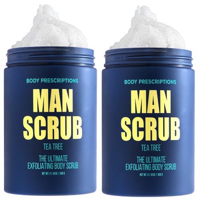 Body Prescriptions Mens Exfoliating Body Scrub  Ultimate Skin Cleansing Wash in Jar with Twist-Top Lid, For All Skin Types, 21 Ounce (Pack of 2), Tea Tree