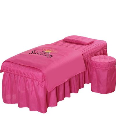 cozy heart 4pcs Beauty Salon Bedding Set Thick Bed Linens Sheets Bedspread Fumigation Massage Spa Pillowcase Duvet Cover Sets (190x70cm, Rose red)