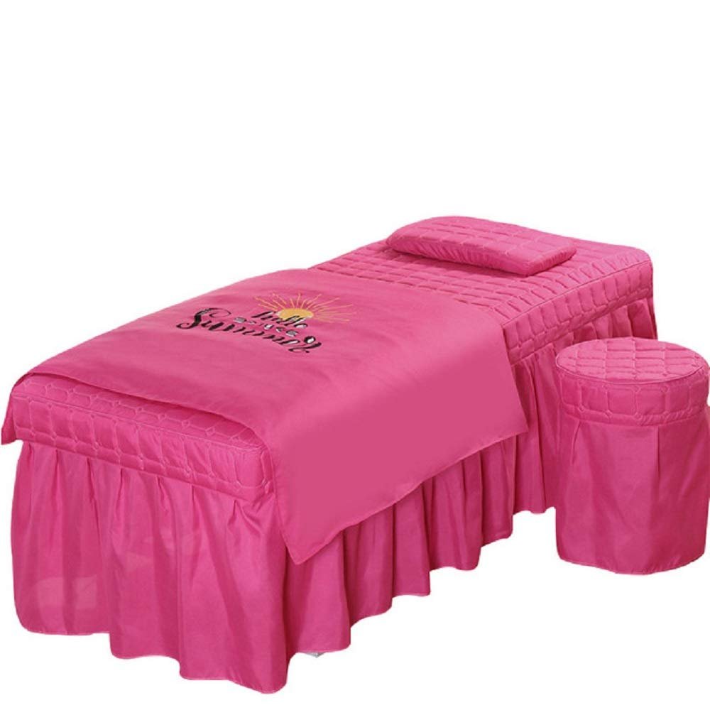 cozy heart 4pcs Beauty Salon Bedding Set Thick Bed Linens Sheets Bedspread Fumigation Massage Spa Pillowcase Duvet Cover Sets (190x70cm, Rose red)