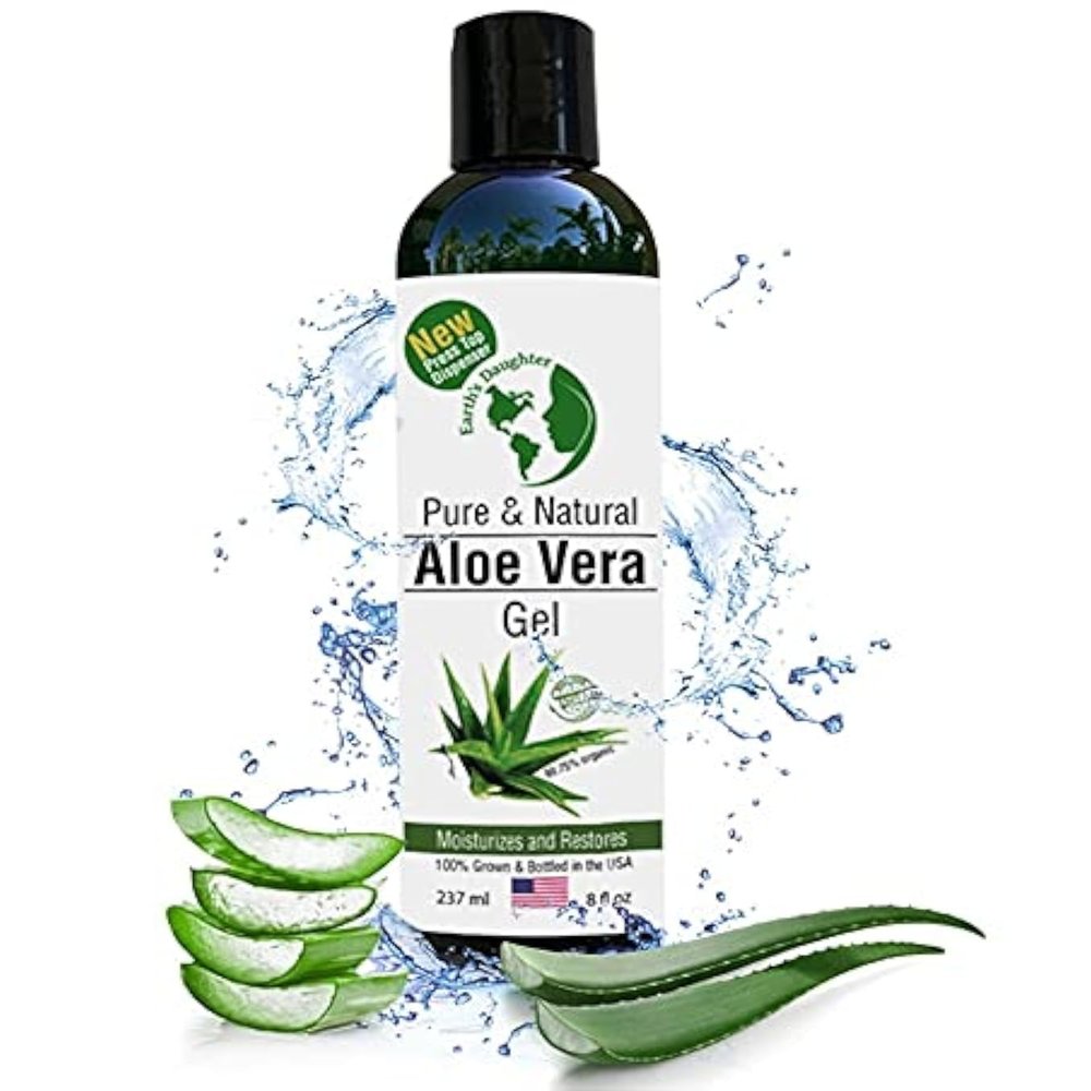 Earth's Daughter Organic Aloe Vera Gel from Fresh Cut 100% Pure Organic Aloe leaves  Fast Absorbing for Face, Skin, Hair & Body  Vegan, Unscented, Natural - 8 Oz USA Made