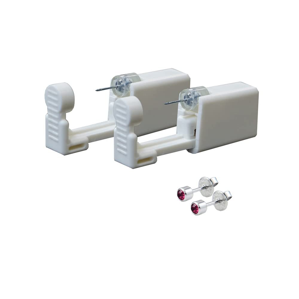 Lishae 2 Pack 3mm Ear Piercing Kit with Cubic Zirconia Stud Earrings Ear Piercing Gun (Ruby)