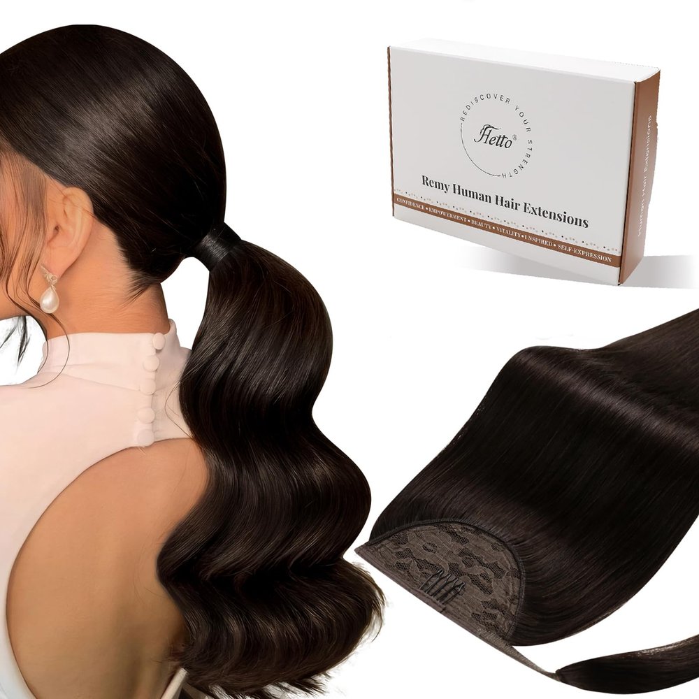 Hetto Pony Tail Extension Brown Ponytail Hair Extensions Real Hair Pieces for Women Pony tail Dark Brown 12inch 70G