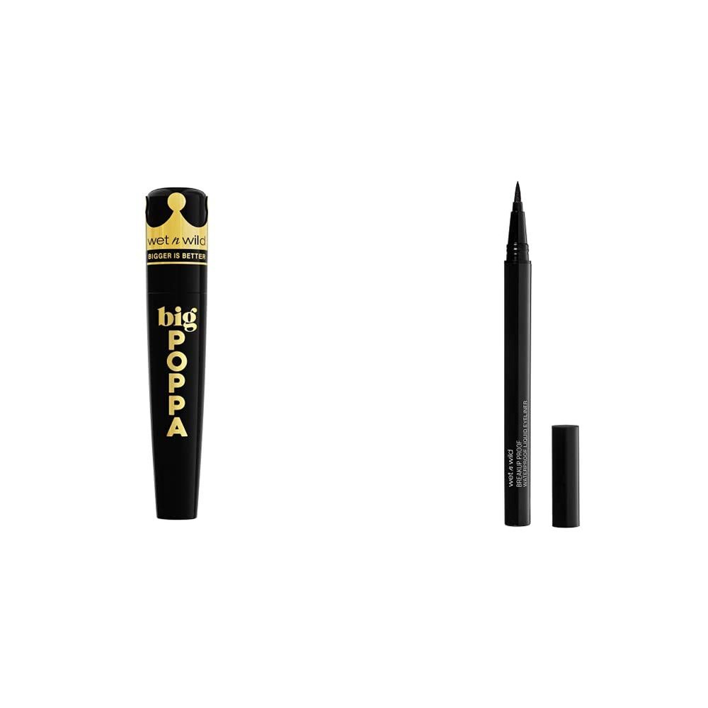 wet n wild Big Poppa Mascara, Blackest Black, 0.27 Fl Oz + wet n wild Mega Last Breakup-Proof Liquid Eyeliner, Black