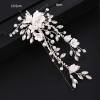 Bridal Hair Side Clip Rhinestone Crystal Pearl Headpiece Flower Barrette Wedding Hair Accessories for Bride Bridesmaid view 2