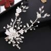 Bridal Hair Side Clip Rhinestone Crystal Pearl Headpiece Flower Barrette Wedding Hair Accessories for Bride Bridesmaid view 3