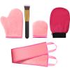 Boao 5 Pieces Self Tanning Mitt Applicator Kit, Includes Tanning Mitt, Exfoliating Glove, Mini Face Glove, Back Lotion Applicator, and Large Brush Makeup(Pink) view 1