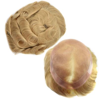 SINGA HAIR Fine Mono Human Hair Mens Toupee Poly Skin Around Hair System Hairpiece Durable NPU Monofilament Wig Hair Replacement for Men (7''X9'', 22R#)