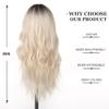Esmee 26 Inches Long Blonde Wigs for Women Natural Synthetic Hair Ombre Blonde Wig with Dark Roots Synthetic Wig Loose Wavy Wigs Heat Resistant view 4