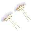 2pcs 5 rows of fur ball hairpins pompom hair clip Rhinestone Hair Stick Decorative Hair Pin Bridal Hair Pins Bridal Hairpieces Pearl hairpin alloy bride wedding view 2