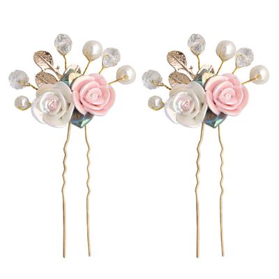 2pcs Handmade U-Shaped Hair Clasp pearl leaf hair pin flower wedding comb bridal crystal pin bride wedding comb bridal pins pin Fashion child vine