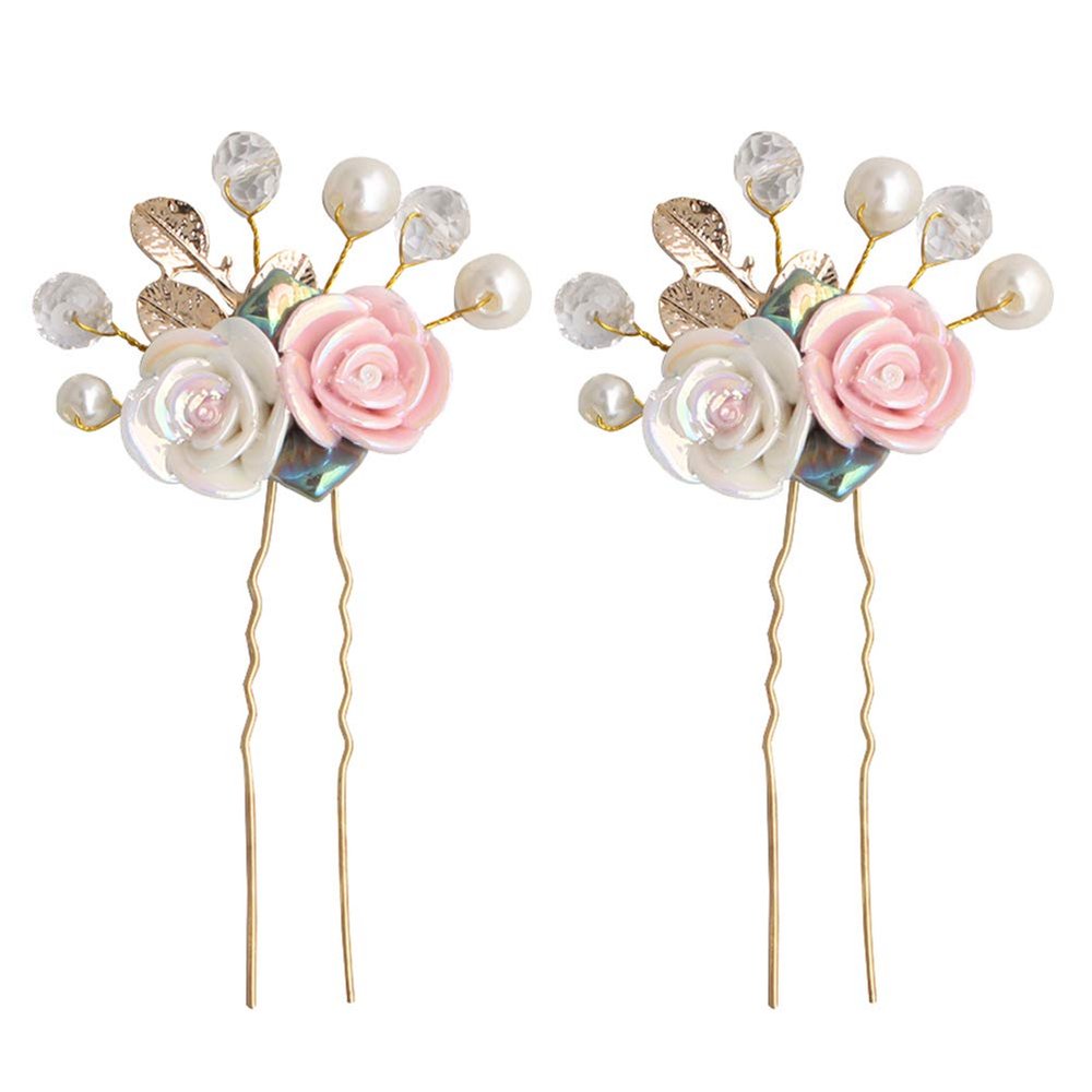 2pcs Handmade U-Shaped Hair Clasp pearl leaf hair pin flower wedding comb bridal crystal pin bride wedding comb bridal pins pin Fashion child vine