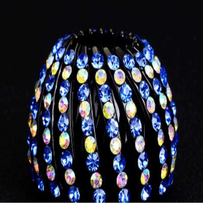 Water drill hairpin accessories bird's nest hair grab horsetail buckle headdress hair clip (Blue AB)