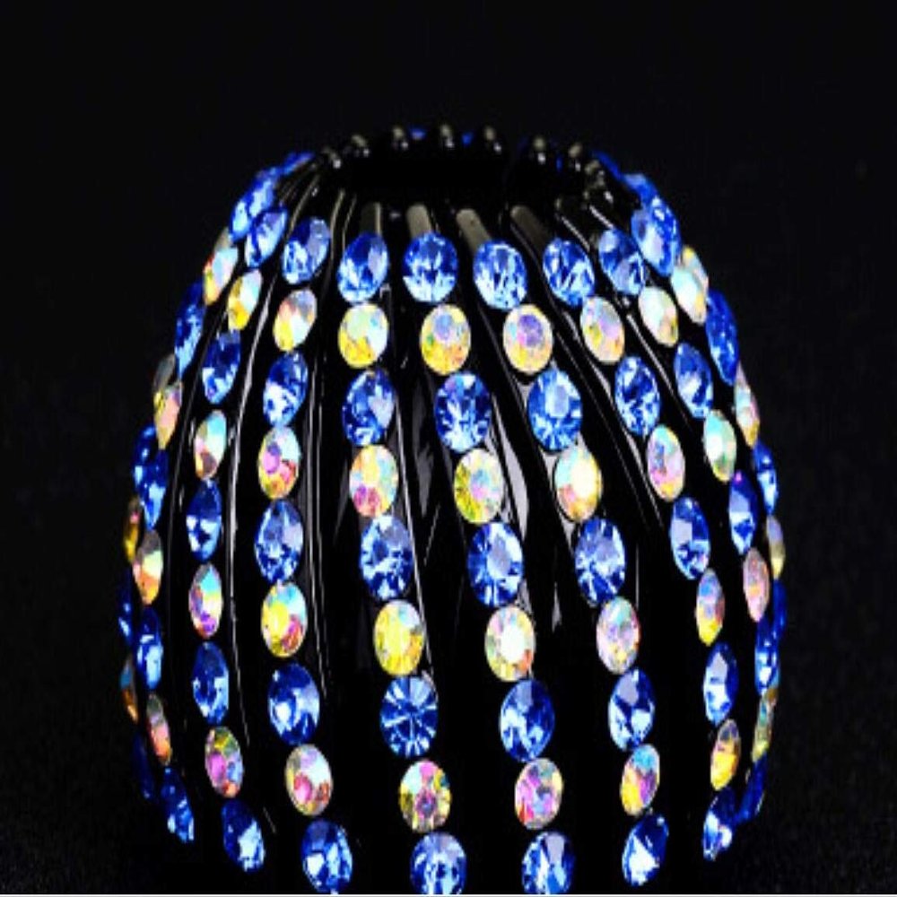 Water drill hairpin accessories bird's nest hair grab horsetail buckle headdress hair clip (Blue AB)