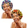 2 Pieces Large Satin Sleep Bonnet African Silky Adjustable Bonnet Sleeping Caps for Curly Hair Black for Girls Women (Retro Patterns) view 1