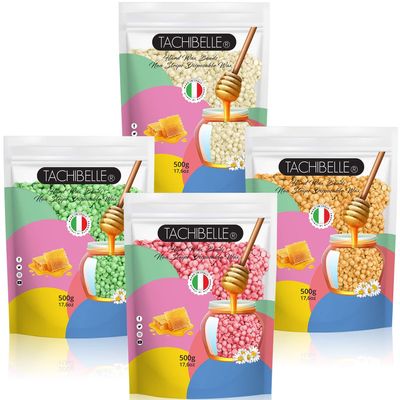 Easy to Use Hard Wax Beans,Hair Removal Full Body Brazilian Bikini Beads Waxing for Sensitive Skin Face Bikini Legs Eyebrow 500g/1.1 lb Made In Italy SET OF 4 (Coconut, Passion Fruit, Mango, Lime)