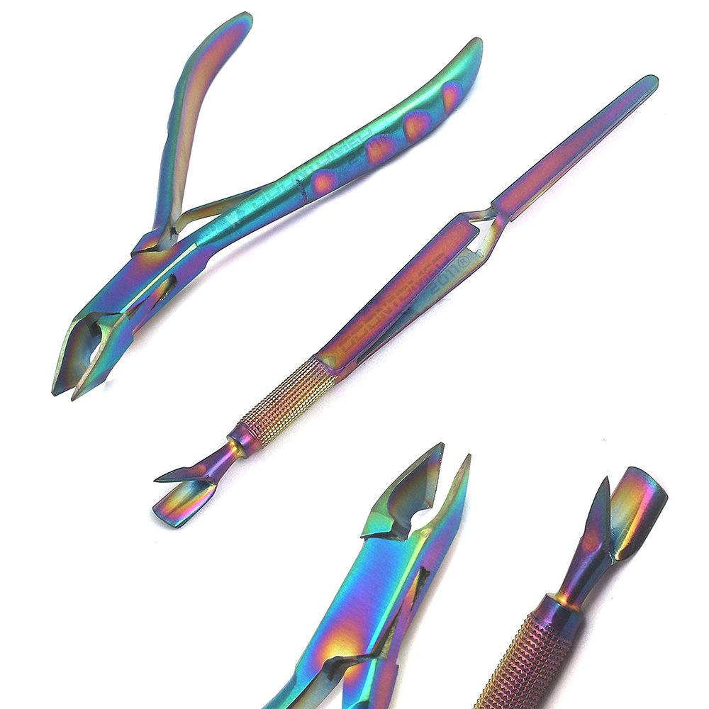 Professional Cuticle Nipper Cuticle Pusher Nail Pinching Tool SET | Rainbow Stainless Steel Cuticle Cutter Trimmer | Cuticle Clippers for women | Manicure Tools | Nail Curve Pincher | Nail Shaping ODM