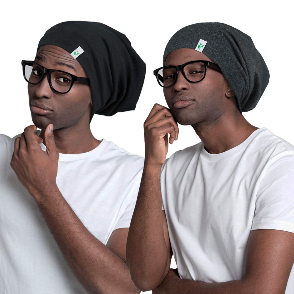 Silk Satin Bonnet for Mens with Curly Hair Adjustable Black