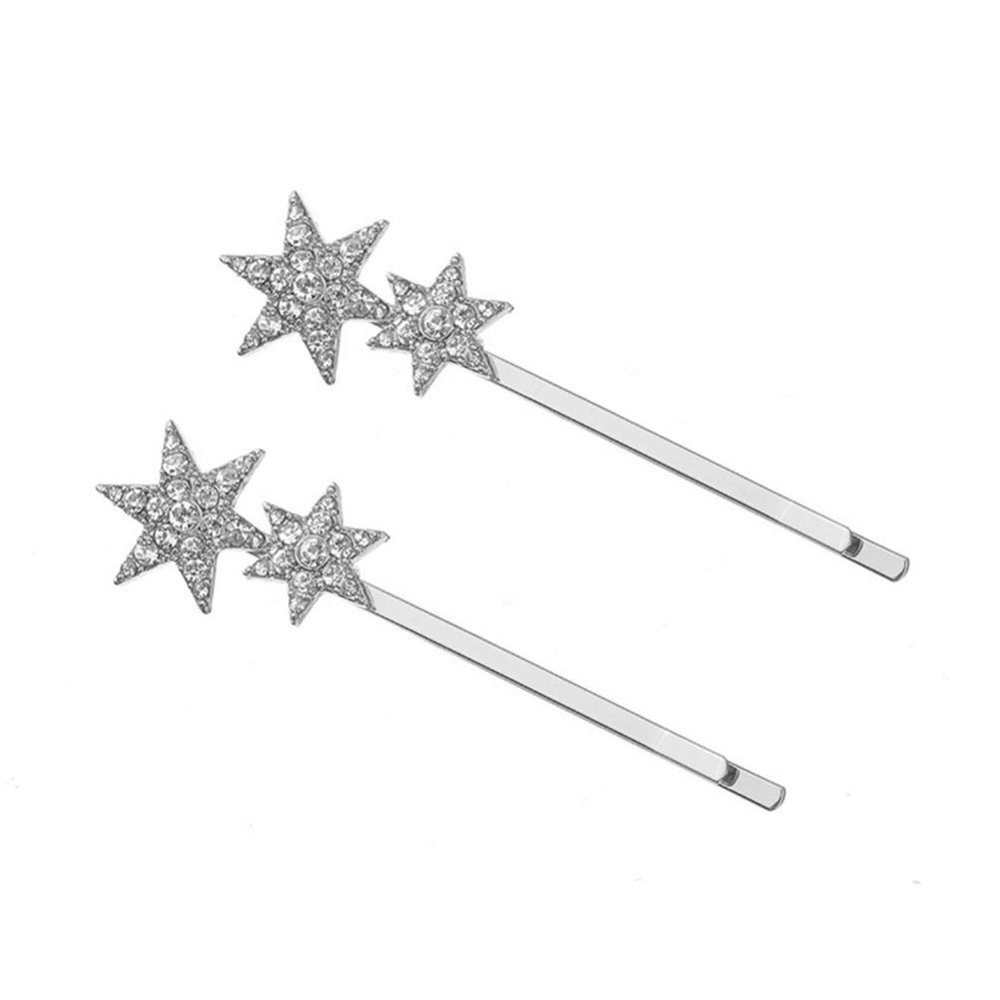 Minkissy 2Pcs Stars Hair Clips Vintage Rhinestone Bobby Pins Geometry Metal Hair Barrettes Crystal Headpiece for Kids Women Girls (Silver)
