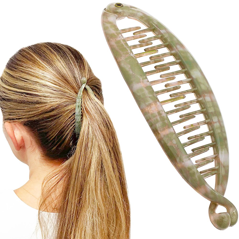 Camila Paris CP3106 4.5 inch French Banana Clip Hair Comb Classic Girls Updo Flexible Ponytail Holder Interlocking Banana Combs, Fashion Durable Styling Hair Accessories for Women, Made in France