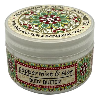 Greenwich Bay Trading Company PEPPERMINT and ALOE Shea and Cocoa Butter Body Butter - From the Garden Collection - 8 Ounce Tub