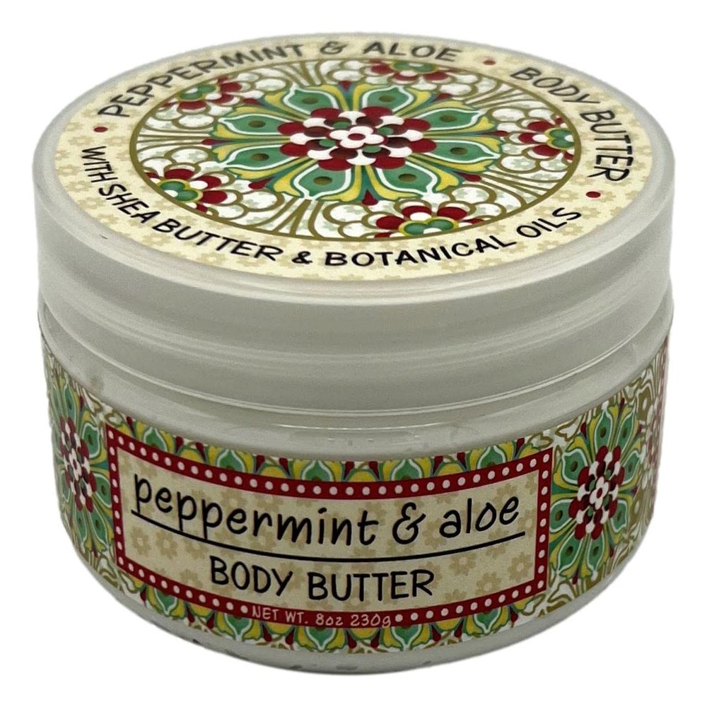 Greenwich Bay Trading Company PEPPERMINT and ALOE Shea and Cocoa Butter Body Butter - From the Garden Collection - 8 Ounce Tub