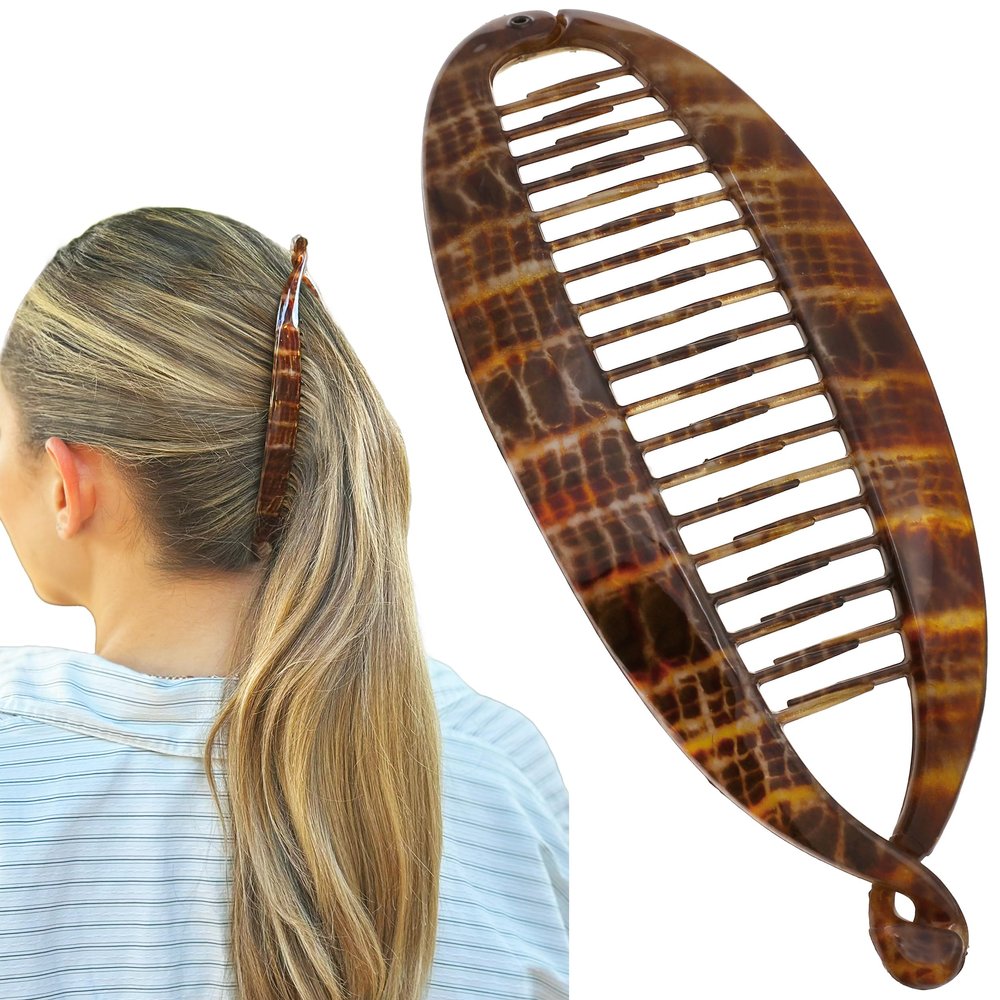 Camila Paris CP3097 French Extra Large Banana Clip Hair Comb, Classic Banana Clips Hair for Thick Hair Ponytail Holder Interlocking Styling Clips for Women Made in France