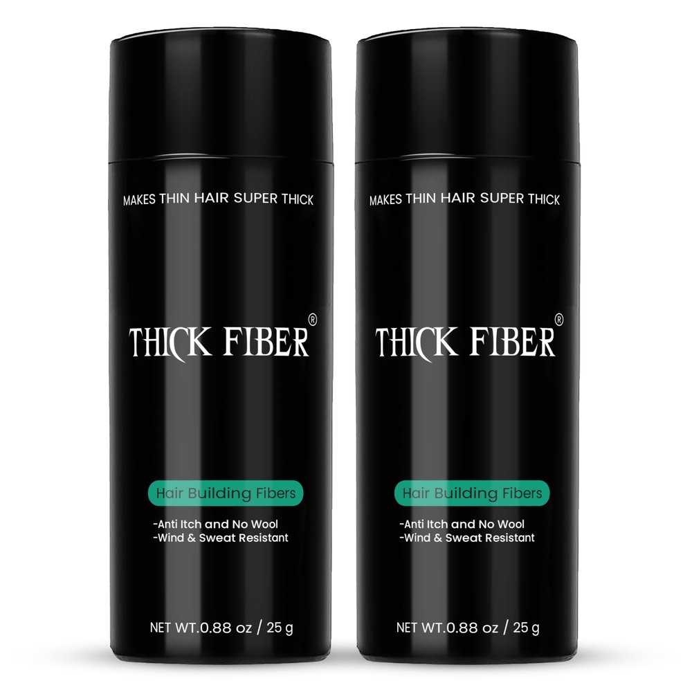THICK FIBER Hair Fibers for Thinning Hair & Bald spots (DARK BROWN, Pack of 2) - 25g Bottle - Conceals Hair Loss in Seconds - Hair Powder For Women & Men