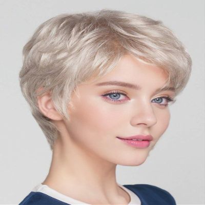 Swiking Short Pixie Cut Blonde Mix Grey Wigs for White Women Fluffy Synthetic Hair Women's Wig Heat Resistant Daily Halloween Party Full Wig