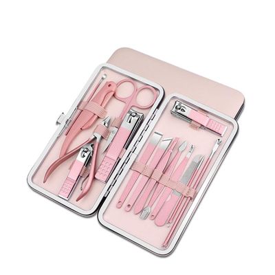 zxb-shop Manicure Set Pink Women's Stainless Steel Nail Care Tools Beauty Manicure Set Household Eyebrow Knife Pedicure Set (15 Pieces) Nail Clippers Pedicure Kit (Color : A)