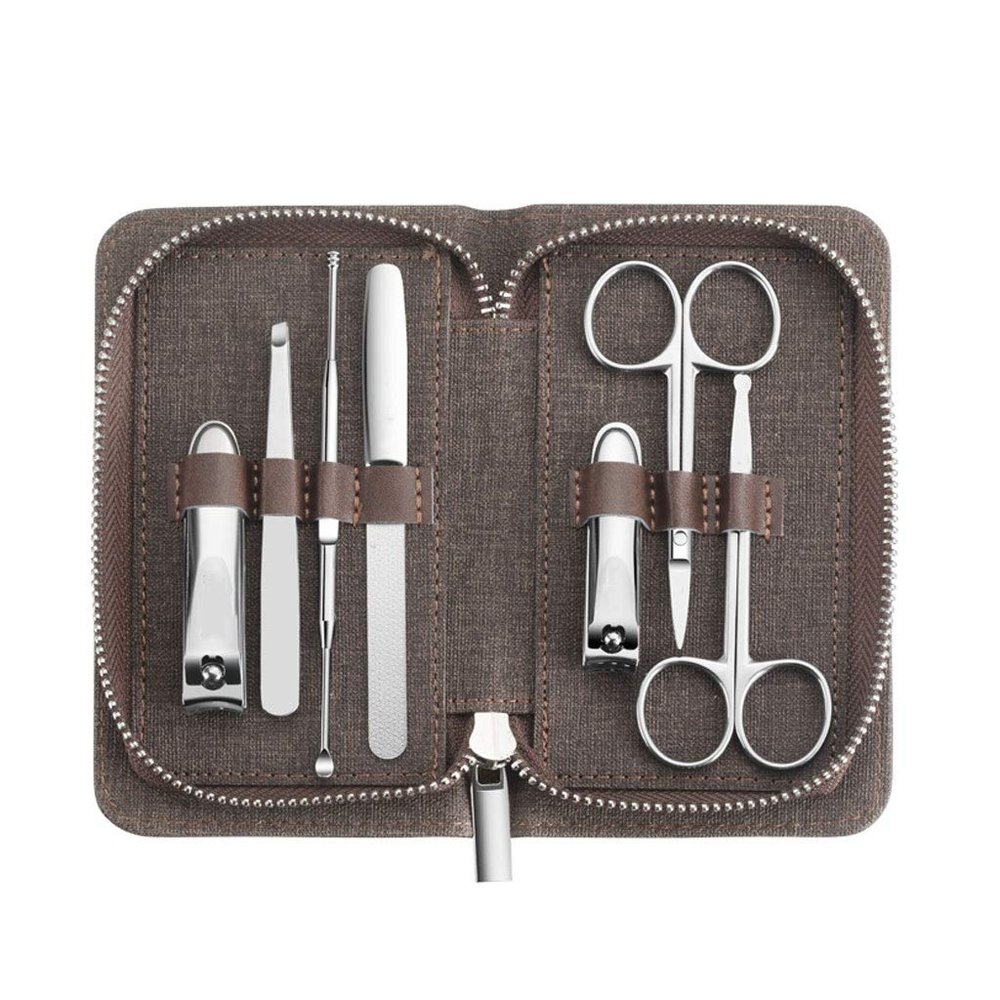 zxb-shop Stainless Steel Nail Cutter Kit Travel Clippers Silver Set Eyebrow Scissors Ear Choose Nail Clippers Makeup Tool (7 Pieces) Manicure Pedicure Set