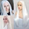 BLUPLE Long Straight Lace Front Wigs #1001 Platinum White Natural Heat Resistant Synthetic Hair Half Hand Tied Wigs for Cosplay Daily Wear (22 inches, Straight,White) view 1