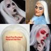 BLUPLE Long Straight Lace Front Wigs #1001 Platinum White Natural Heat Resistant Synthetic Hair Half Hand Tied Wigs for Cosplay Daily Wear (22 inches, Straight,White) view 3