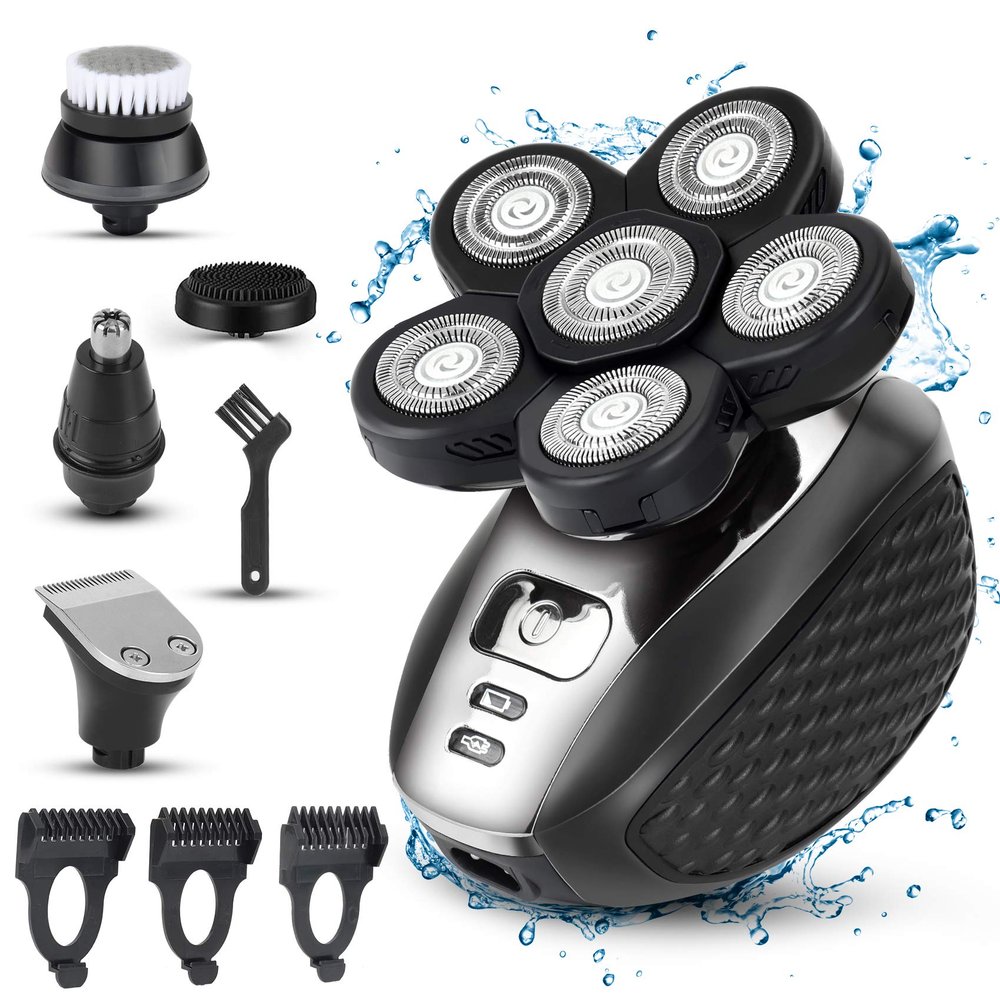 Bud K Electric Razor for Men, 5-in-1 Head Shavers for Bald Men, Wet & Dry, Rechargeable, Black