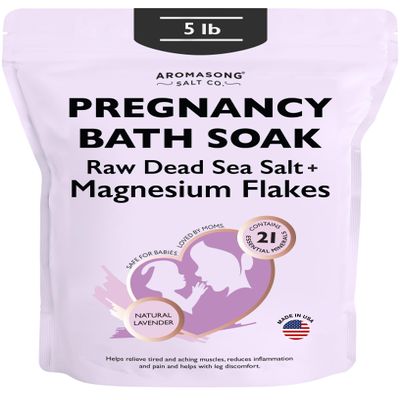Aromasong Dead Sea Pregnancy Bath Soak 5 LB - Natural Lavender Pure Magnesium Flakes & Minerals - Pregnancy, Postpartum Muscle Ache & Leg Discomfort - Better Absorbs Than Epsom (Packaging May Vary)