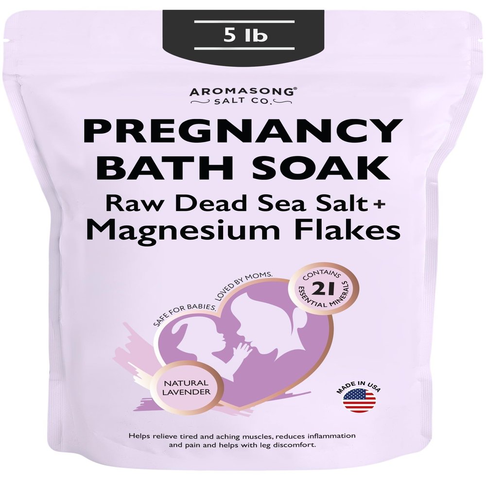 Aromasong Dead Sea Pregnancy Bath Soak 5 LB - Natural Lavender Pure Magnesium Flakes & Minerals - Pregnancy, Postpartum Muscle Ache & Leg Discomfort - Better Absorbs Than Epsom (Packaging May Vary)