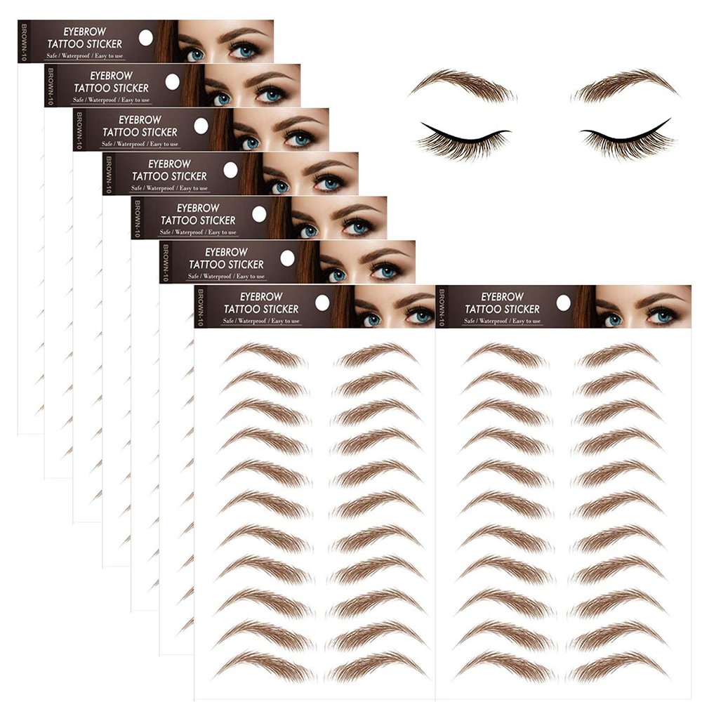 4D Hair-like Eyebrow Tattoo Stickers - 88 Pairs Waterproof Brown Imitation Ecological Lazy Natural Makeup Tool for Women (Classic Pattern)