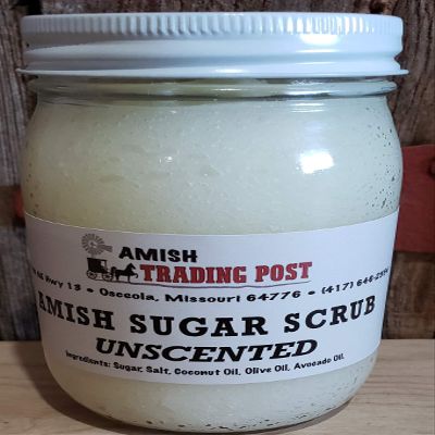Amish Sugar Scrub all Natural Homemade Product! 1 pint glass jar Facial Scrub (Unscented)