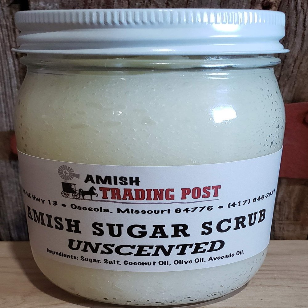Amish Sugar Scrub all Natural Homemade Product! 1 pint glass jar Facial Scrub (Unscented)