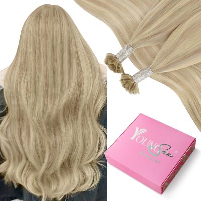 YoungSee U Tip Hair Extensions Human Hair Highlight U Tip Hair Extensions Ash Blonde with White Blonde Highlight Utip Hair Extension Human Hair 20 Inch Ktip Extension Remy Hair 1G/S 50G for Wedding