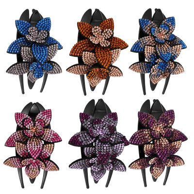 SOLUSTRE 6pcs Rhinestone Floral Hair Claw Clips Three-tooth Duckbill Design Duckbill Accessories for Women and Girls for Special Occasions and Everyday Use