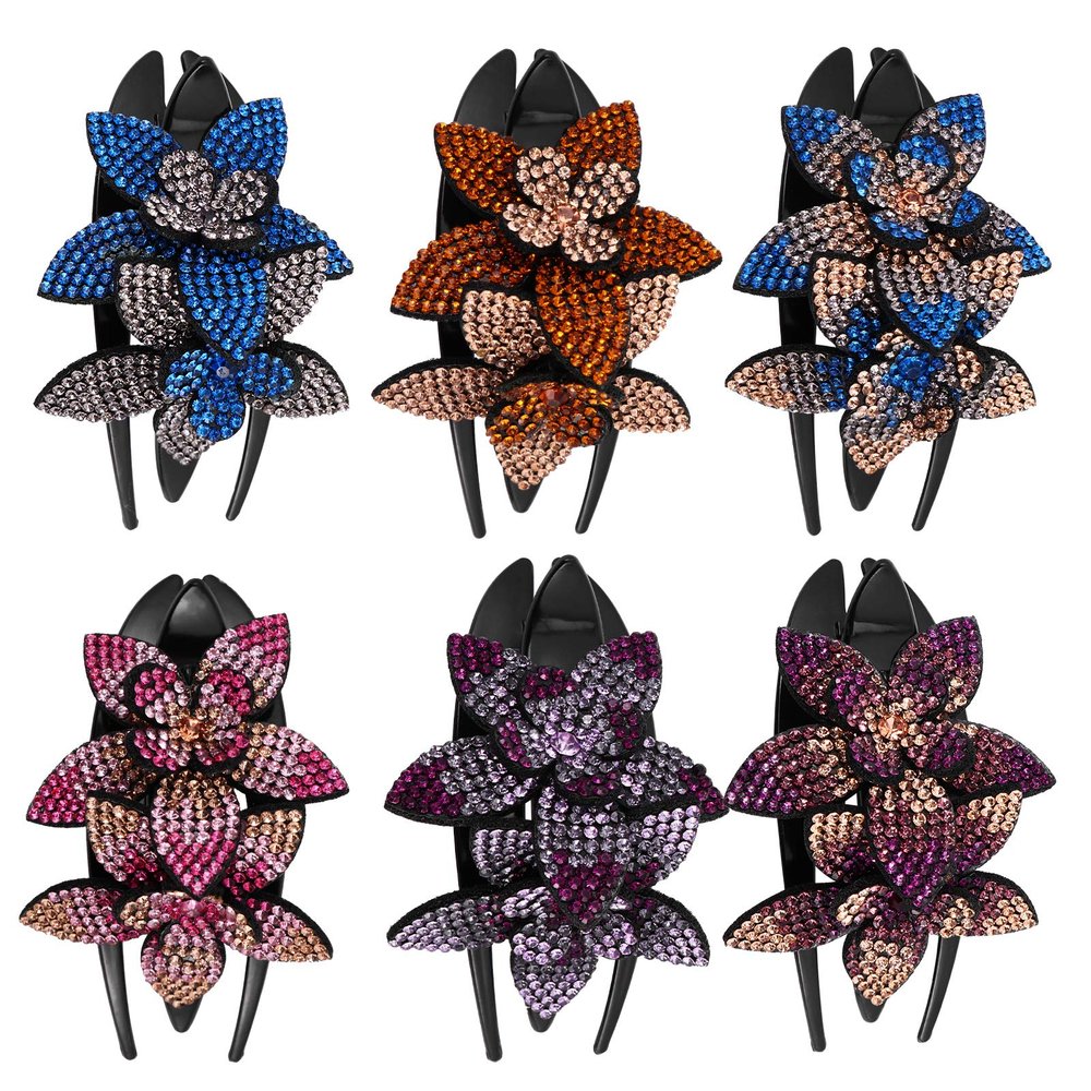 SOLUSTRE 6pcs Rhinestone Floral Hair Claw Clips Three-tooth Duckbill Design Duckbill Accessories for Women and Girls for Special Occasions and Everyday Use