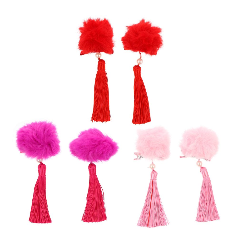 3 Pairs tassel hair ball hair clip Chinese Outfit Dress Furry Ball Tassel Barrettes Tassels hair clip Kids New Year Headpiece Furry Ball Hairpin Headgear fabric bow tie child