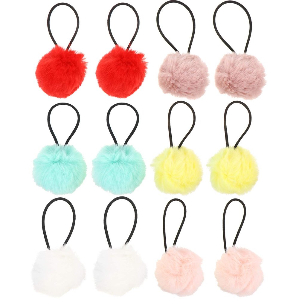 12pcs fur ball hair rope mermaid scrunchie faux fur hair scrunchies gradient scrunchies ties for kids ties kids elastic ties child polyester Christmas pin