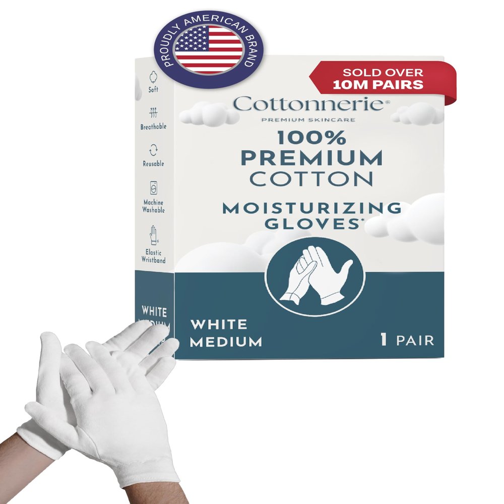 1 Pair Cottonnerie Cotton Gloves for Dry Hands Sleeping, Moisturizing Gloves Overnight, Hand Moisturizer Gloves, Moisture Gloves for Dry Hands Overnight, Sleeping Gloves, Eczema Gloves, Medium