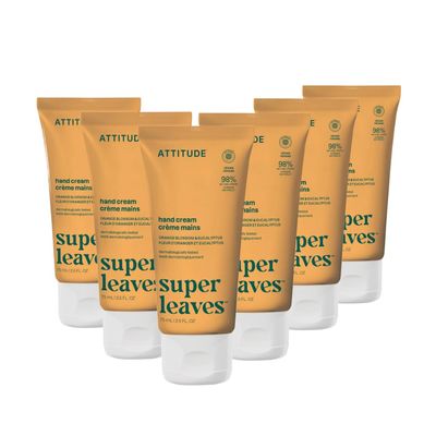 ATTITUDE Hand Cream, EWG Verified, Plant and Mineral-Based, Vegan Personal Care Products, Orange Blossom & Eucalyptus Scent, 2.5 Fl Oz (Pack of 6)